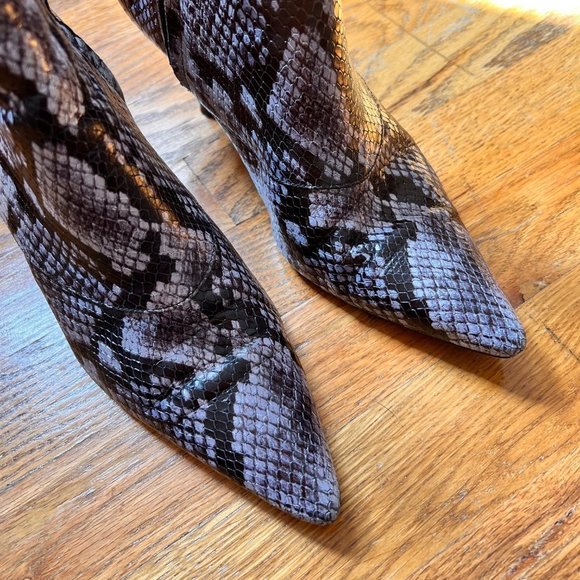 Anine Bing Ava Snake Embossed Kitten Heel Booties 37 / US 7 - Picture 5 of 12